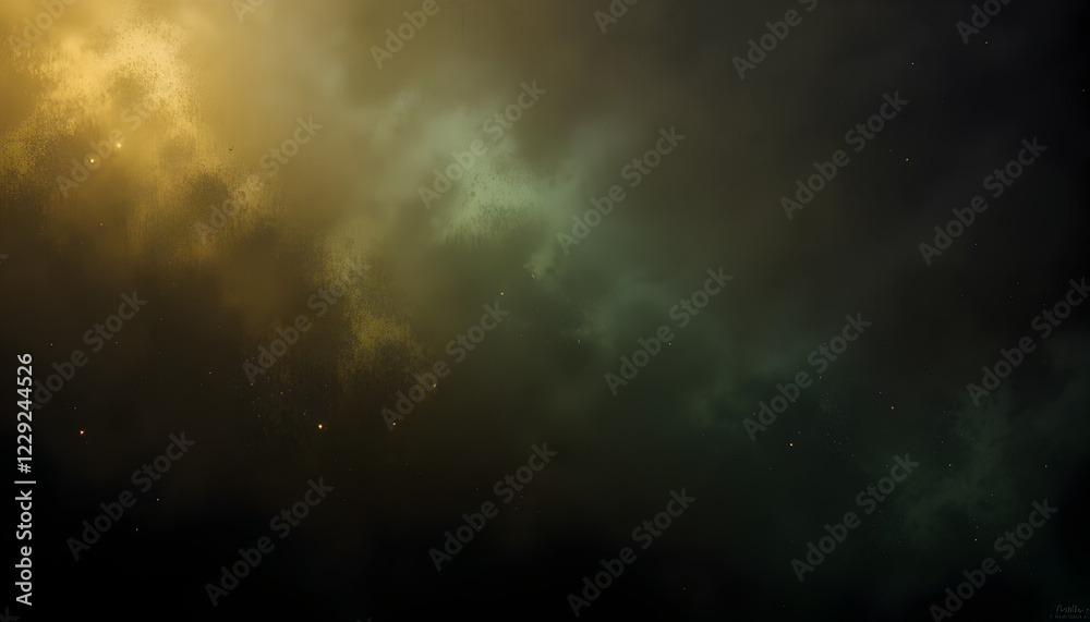 Fototapeta premium Black green brown yellow gold olive abstract background. Color gradient ombre. Noise grain rough grunge. Light dark shades. Glow shine shimmer. Toned fabric cloth. Design. Template