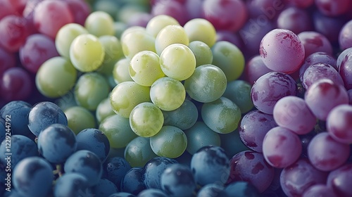 Grapes Freshness Antioxidants, Gradient Toned Grapes Overhead with Selective Focus and Copy Space photo