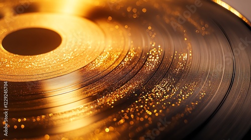 Golden Vinyl Record Close Up Sparkling Texture