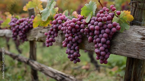 Wallpaper Mural Grapes Freshness Antioxidants, Grapes Hanging Over a Rustic Vineyard Fence in Countryside Landscape Torontodigital.ca