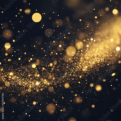 Elegant golden particles floating in the air, luxurious atmosphere, deep black background, perfect for branding and advertising, ultra-HD, 8K resolution