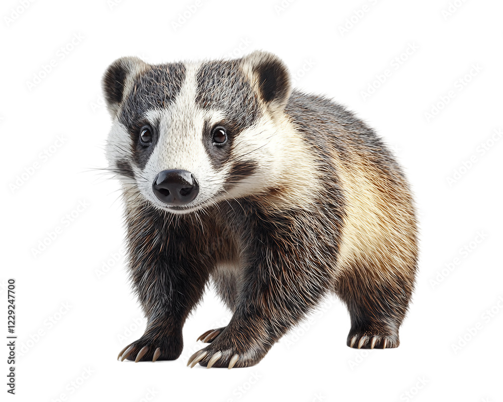 Fototapeta premium Baby badger is standing on transparent background