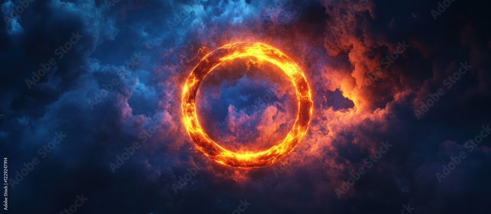 Fototapeta premium Fiery Ring in a Stormy Sky: A Celestial Enigma