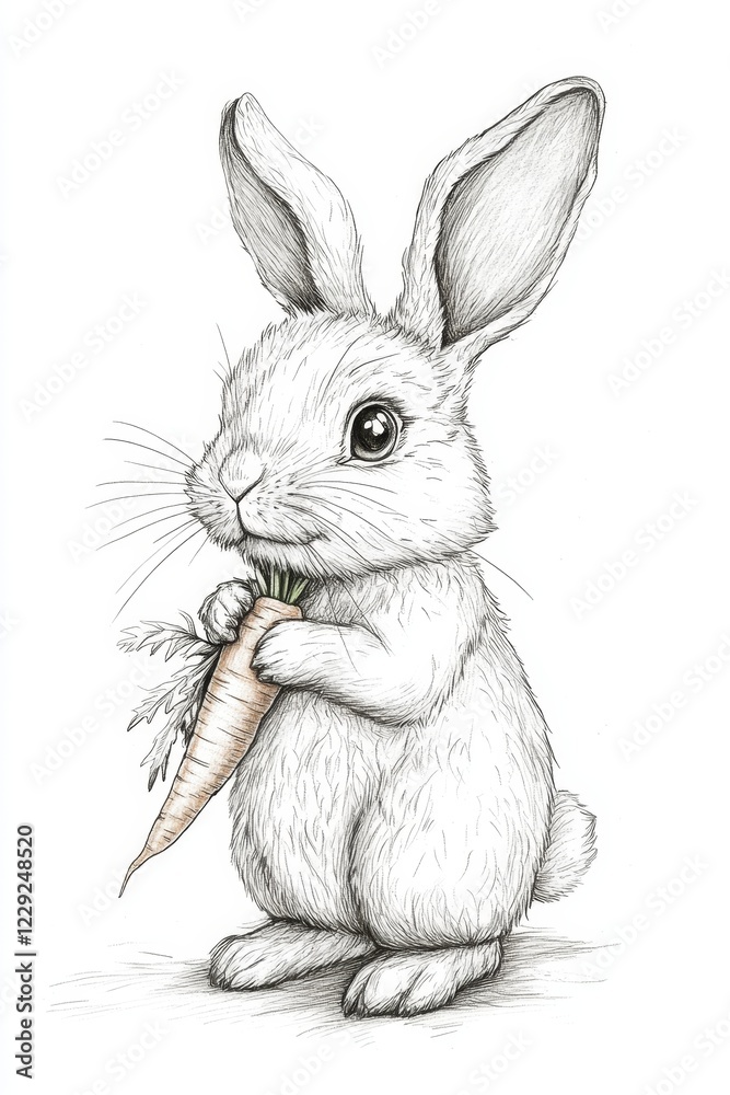 Obraz premium Adorable Baby Bunny with Carrot . Children coloring page