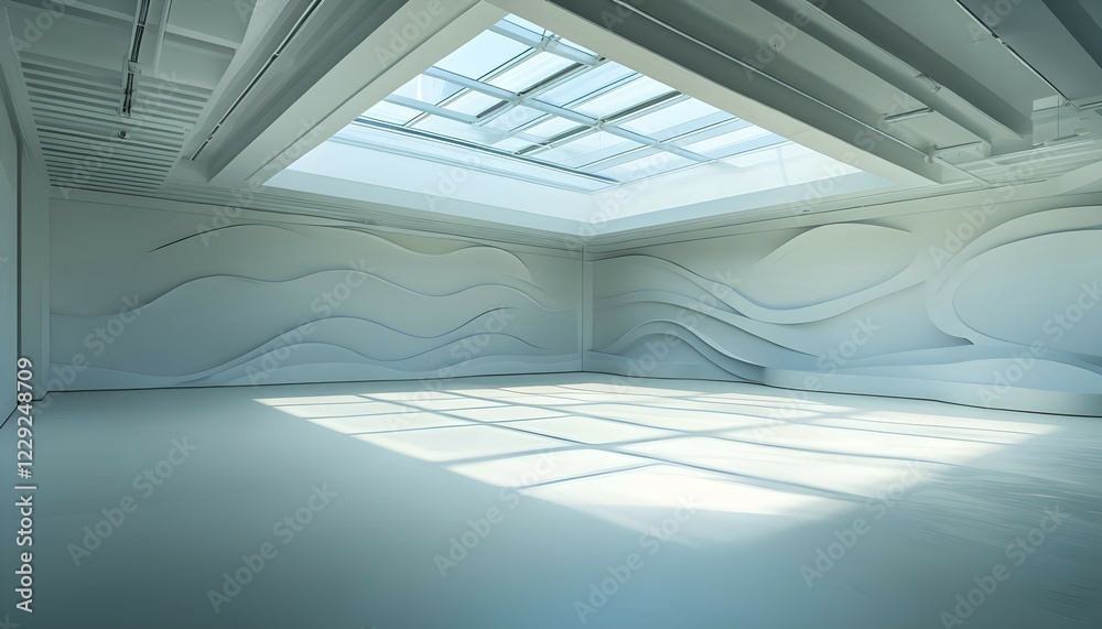 Three dimensional rendering of a futuristic empty room with skylights, AI generated Three dimensional rendering of a futuristic empty room with skylights, AI generated