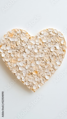 Close-up of a heart-shaped design created with white petals on a minimal, soft-toned background, emphasizing love and purity.