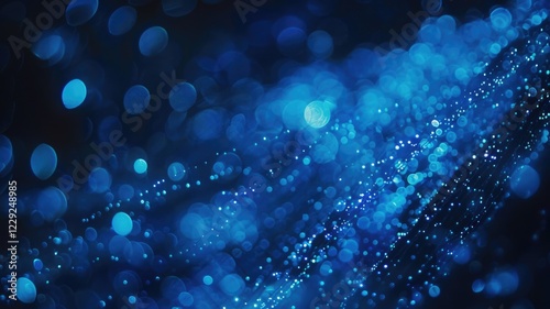 Abstract Wonderful picture of micro light sparkling particles scattered across blue flowing wave with space background, create bokeh effect perfect for energetic and fantasy wallpaper design. AIG53. photo