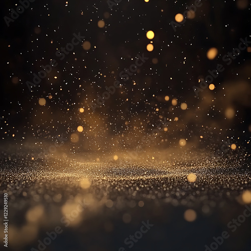 Elegant golden particles floating in the air, luxurious atmosphere, deep black background, perfect for branding and advertising, ultra-HD, 8K resolution