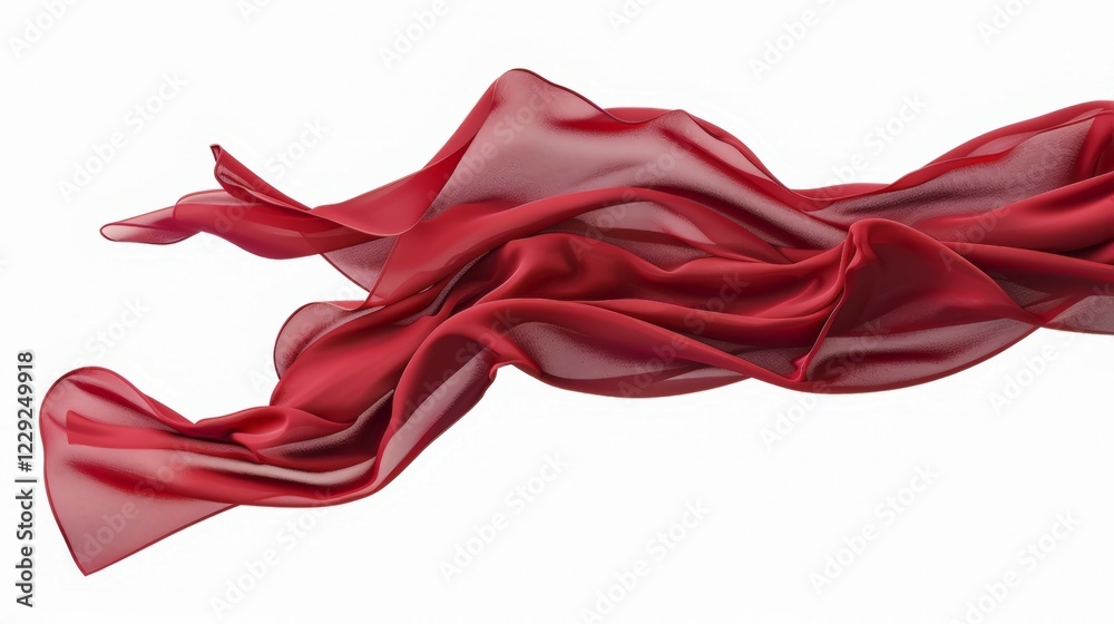 Fototapeta premium Elegant red silk fabric captured in mid-air, creating a sense of movement, AI generated