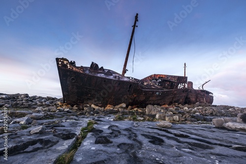 Shipwreck Plassy, ​​stranded on the Finnish coast in 1960, Inis Oirr, Aran Islands, Ireland, Europe photo