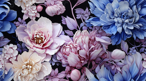 Luxurious Floral Digital Artwork with Elegant Blooming Flowers on Dark Background