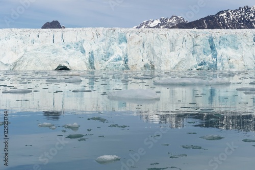 Lilliehook glacier with glacier snout, Lilliehook fjord, Spitsbergen Island, Svalbard Archipelago, Norway, Europe photo