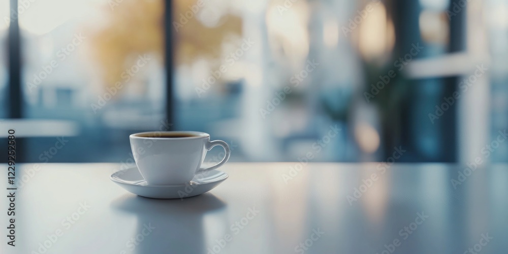 Fototapeta premium Aromatic Coffee Break: Serene Morning in a Modern Cafe