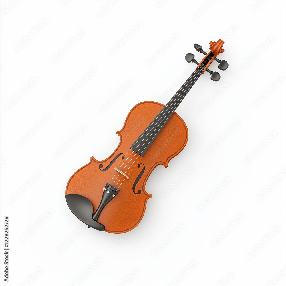 Fototapeta premium A violin, musical instrument element, ultra-detailed 3D illustration, bow included, isolated on white background