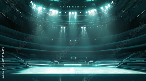 Futuristic hockey arena during the day with spotlights shining on sporting events. Illustration of a hockey arena as a sports background