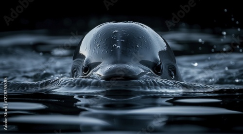 Monochrome close-up of a vaquita porpoise (Phocoena sinus) or cochito head emerging from water, ai generated, AI generated photo