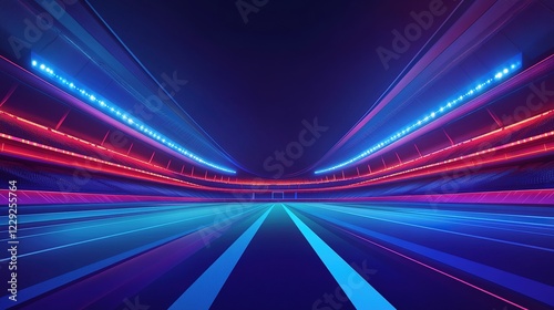 Futuristic stadium at night thrilling atmosphere before a sporting event. Illustration of a field as a sports background for advertising