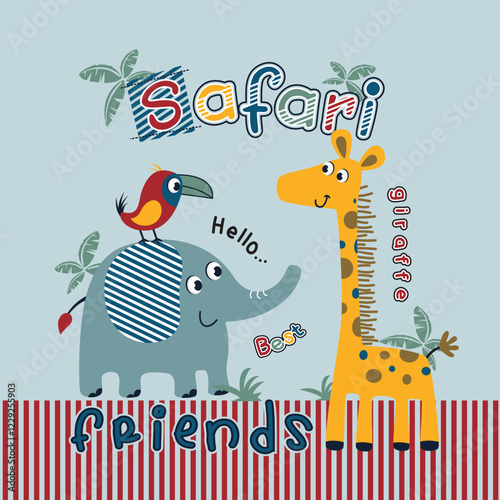 Cute animals having fun playing with good friends in safari zoo, joyful and energetic vector illustration
