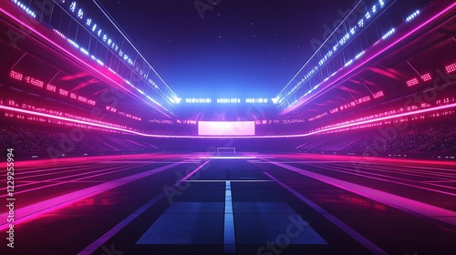 Futuristic stadium at night thrilling atmosphere before a sporting event. Illustration of a field as a sports background for advertising