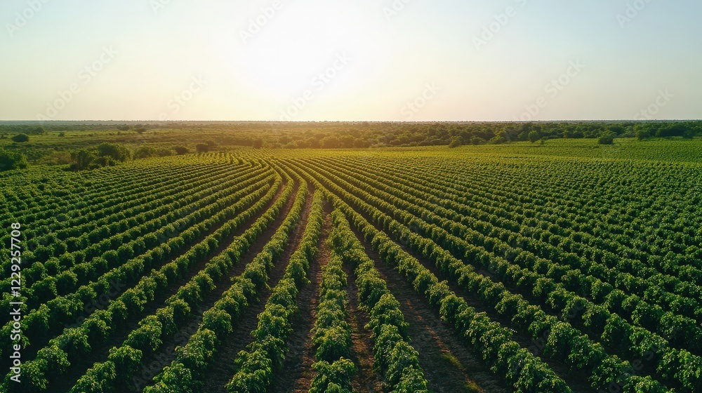 coffee plantation under clear skies, with rows of coffee trees spreading out as far as the eye can see, showing the dedication and care put into growing quality coffee coffee plantation under clear skies, with rows of coffee trees spreading out as far as the eye can see, showing the dedication and care put into growing quality coffee