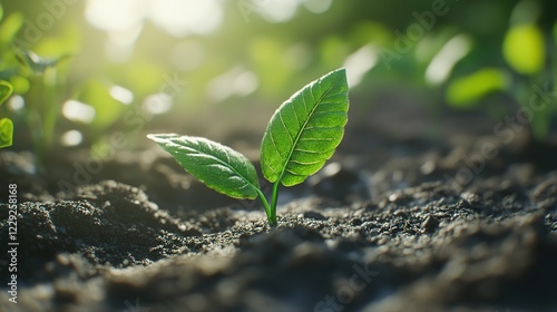 Green plant growing on the ground with 3d leaf icon on white background. gardening concept,