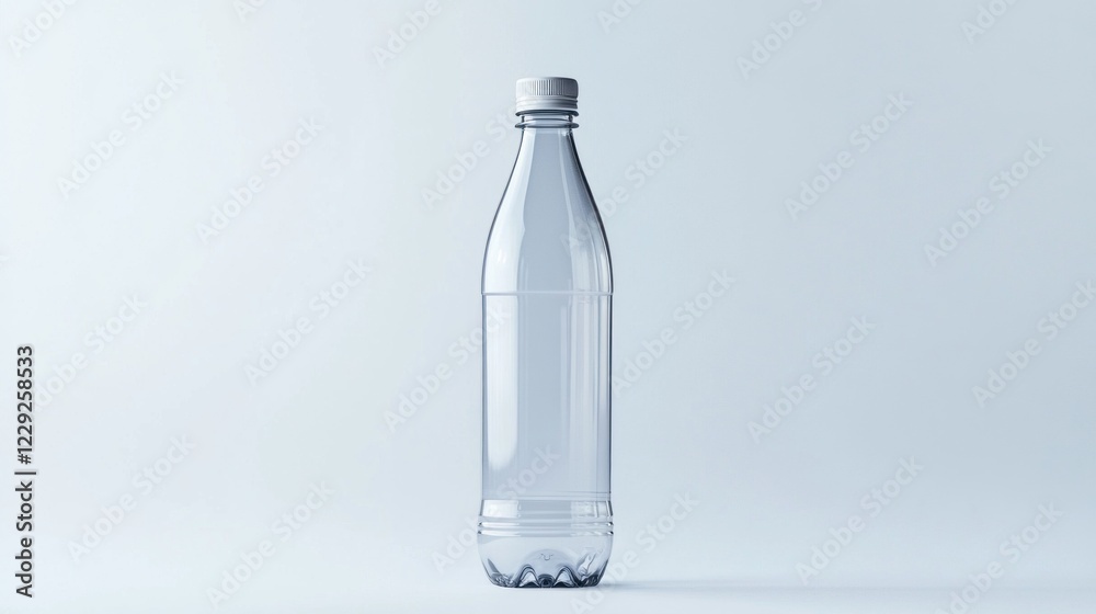 Empty Transparent Plastic Bottle Mockup on Light Blue Background Empty Transparent Plastic Bottle Mockup on Light Blue Background
