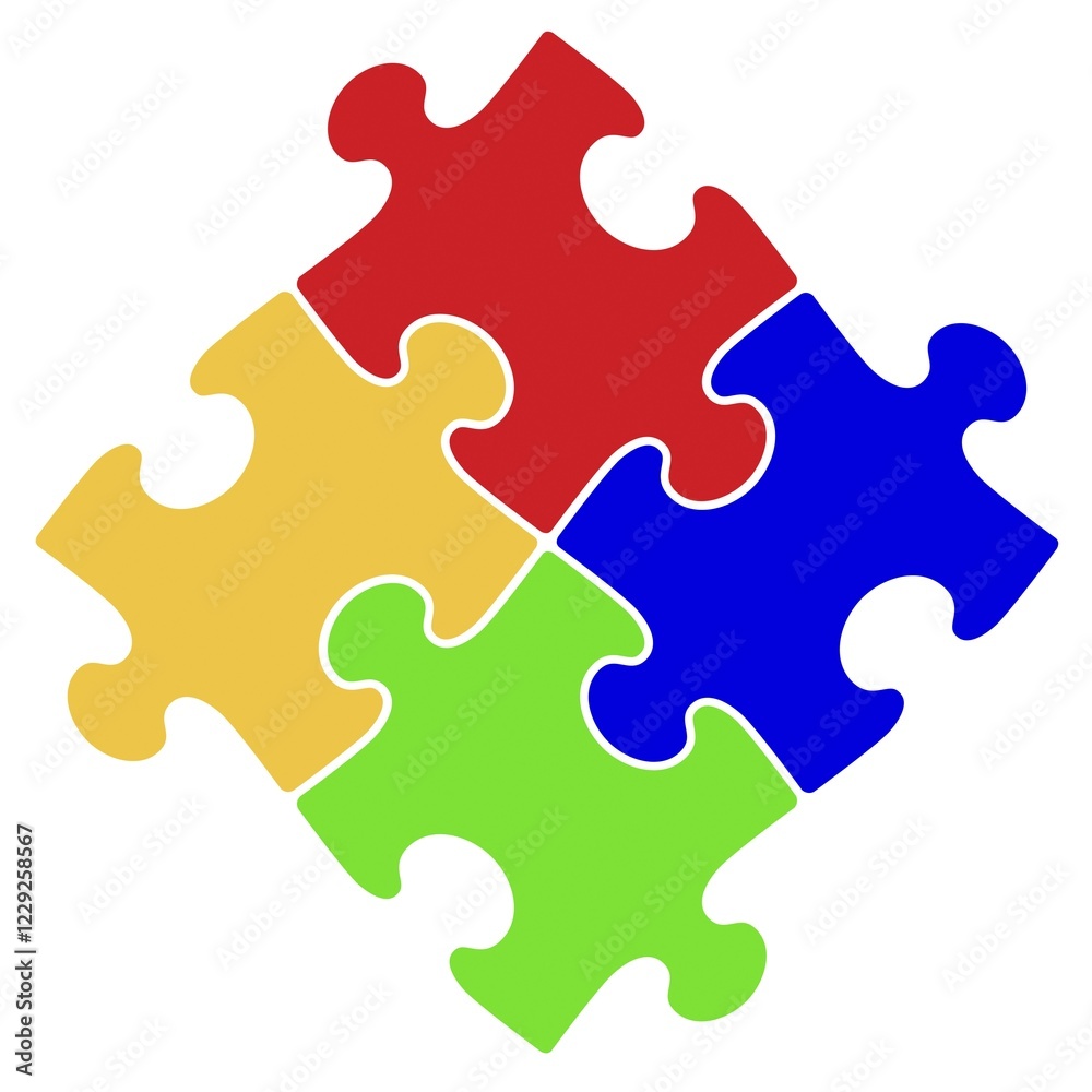 Artistic abstract symbol of four interconnecting puzzle pieces Artistic abstract symbol of four interconnecting puzzle pieces