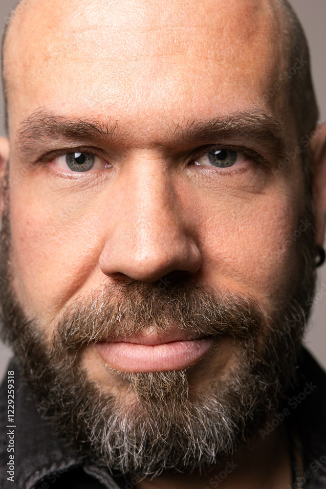 Vertical close-up portrait of bearded mature man posing indoor. Mindset concept. Vertical close-up portrait of bearded mature man posing indoor. Mindset concept.
