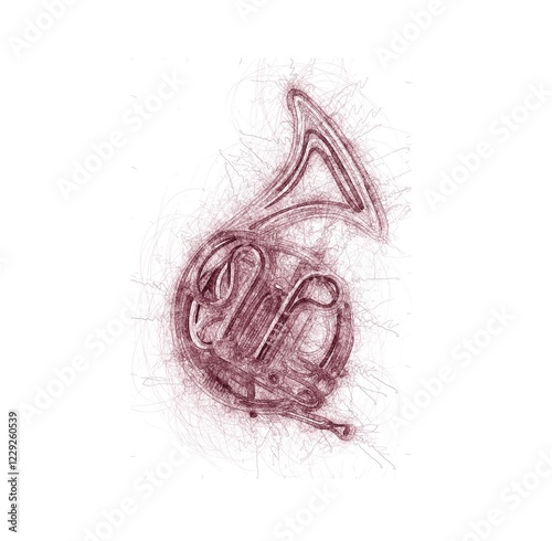 Billede på lærred Stylized french horn ink sketch over white
