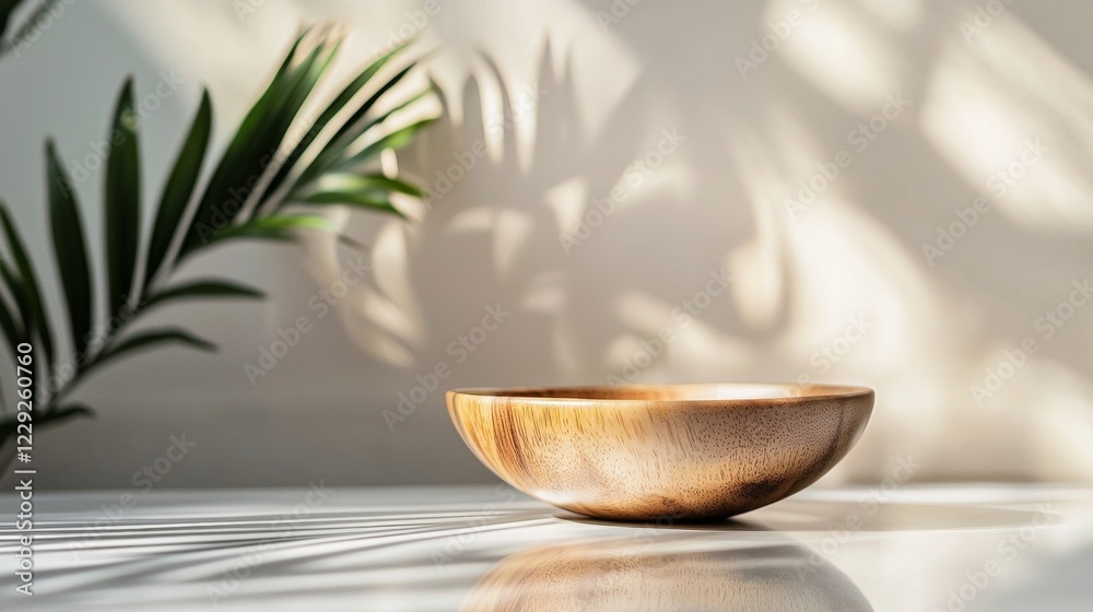 Wooden bowl with tropical shadows and light Wooden bowl with tropical shadows and light