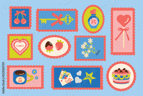 Happy Valentine's Day Stamp Sticker Collection Set