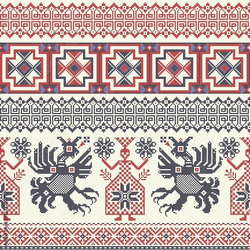 Decorative repeating pattern inspired by traditional Russian embroidery photo