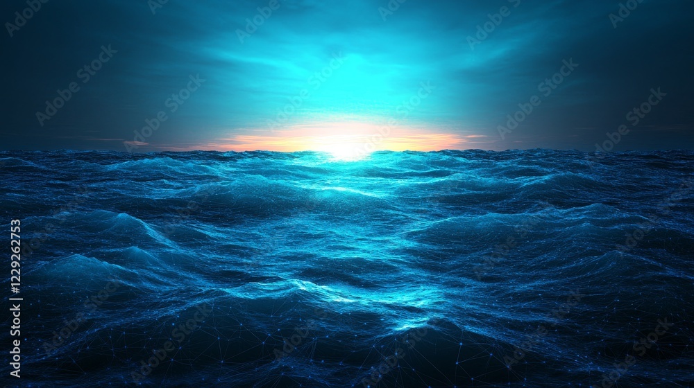 Fototapeta premium Abstract blue digital background with big data visualization and a science theme. Complex big data structures interconnect through a network of lines