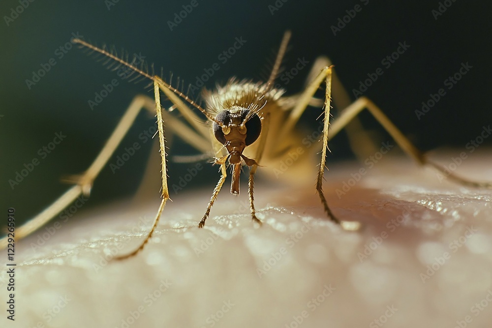 Close up of mosquito insect on human skin. Generative Ai, AI generated Close up of mosquito insect on human skin. Generative Ai, AI generated