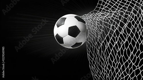 Realistic soccer ball hitting the net. Football championship in the arena. Football, football banner template, sport poster, Background Design Template.