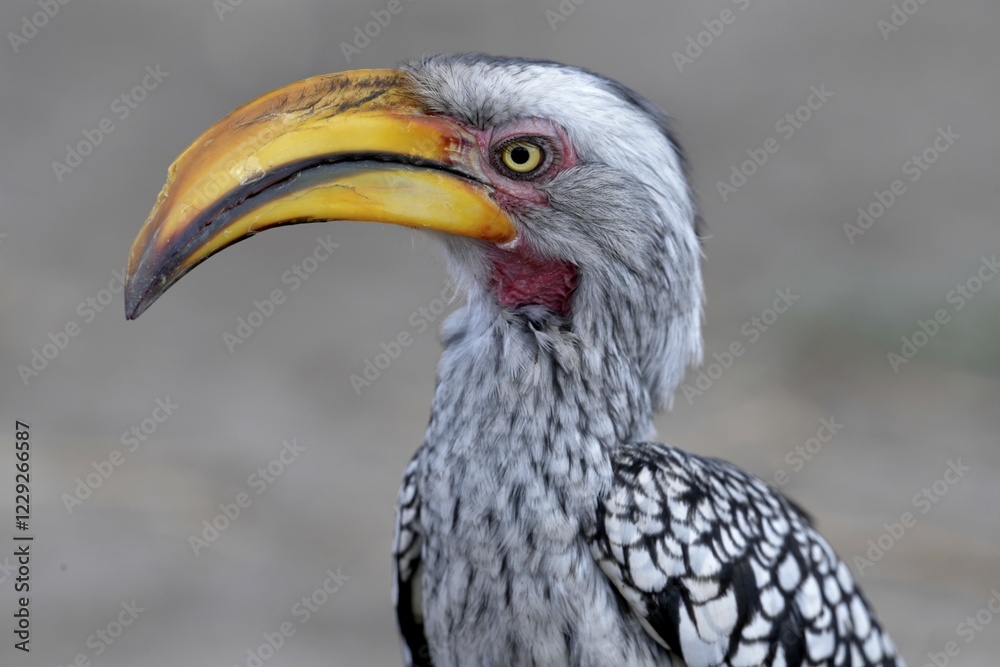 Obraz premium Southern Yellow-billed Hornbill (Tockus leucomelas), animal portrait, Savuti, Chobe National Park, Bostwana