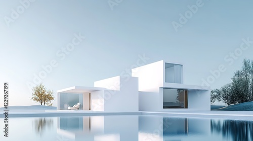 Set of abstract house icons, Real estate, rent, building, house concept. White empty house with reflection. 3d rendering icon.