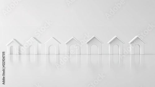 Set of abstract house icons, Real estate, rent, building, house concept. White empty house with reflection. 3d rendering icon.