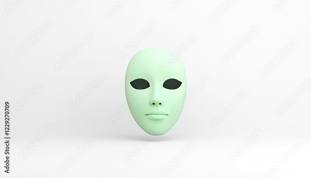 A minimalist green alien mask with smooth features, set against a plain white background, showcasing simplicity A minimalist green alien mask with smooth features, set against a plain white background, showcasing simplicity