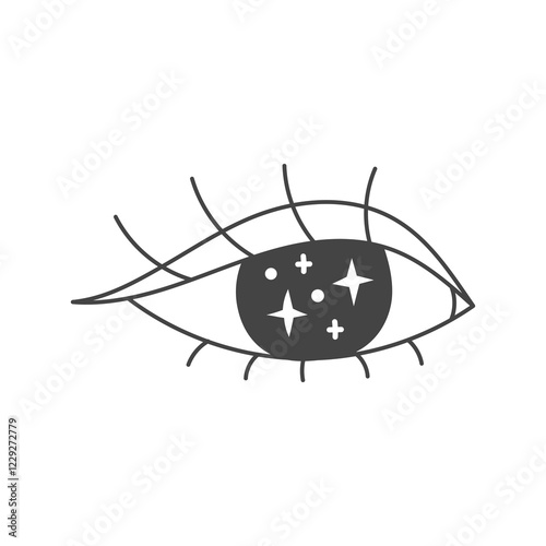 Surreal Eye with Stars and Eyelashes. Hand drawn vector illustration of magical celestial vision and sight. Doodle spiritual symbol