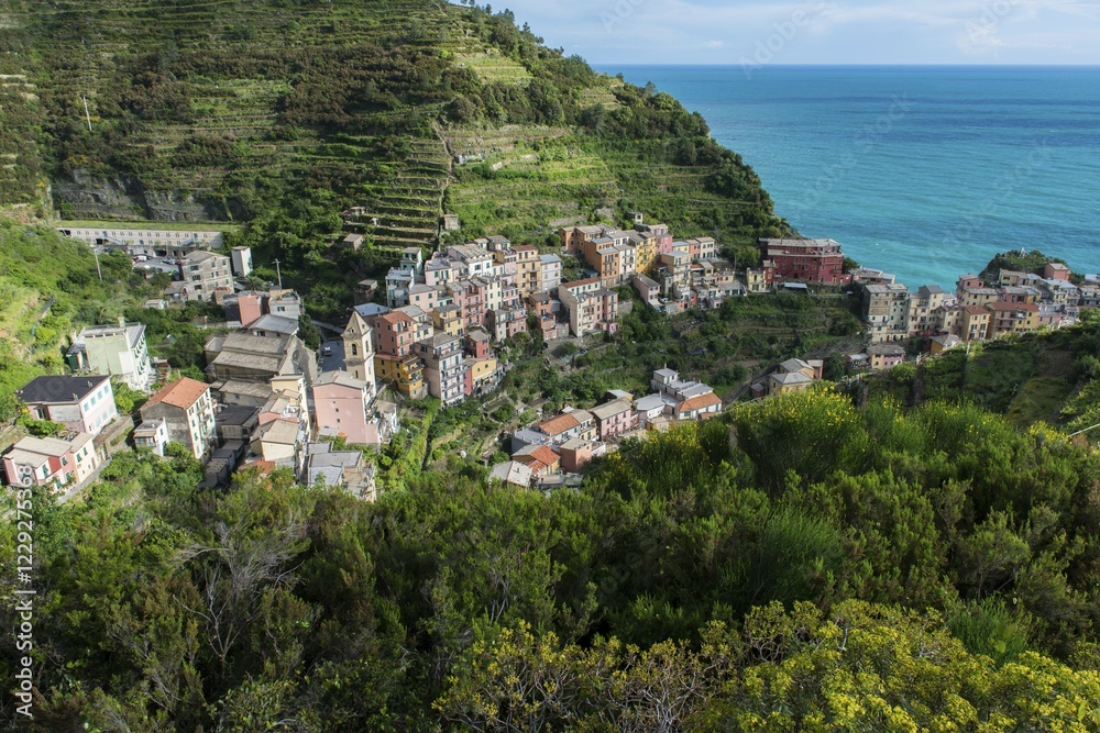 Fototapeta premium Fishing village Manarola, Cinque Terre, UNESCO World Heritage Site, Italian Riviera, Liguria, Levante, Italy, Europe