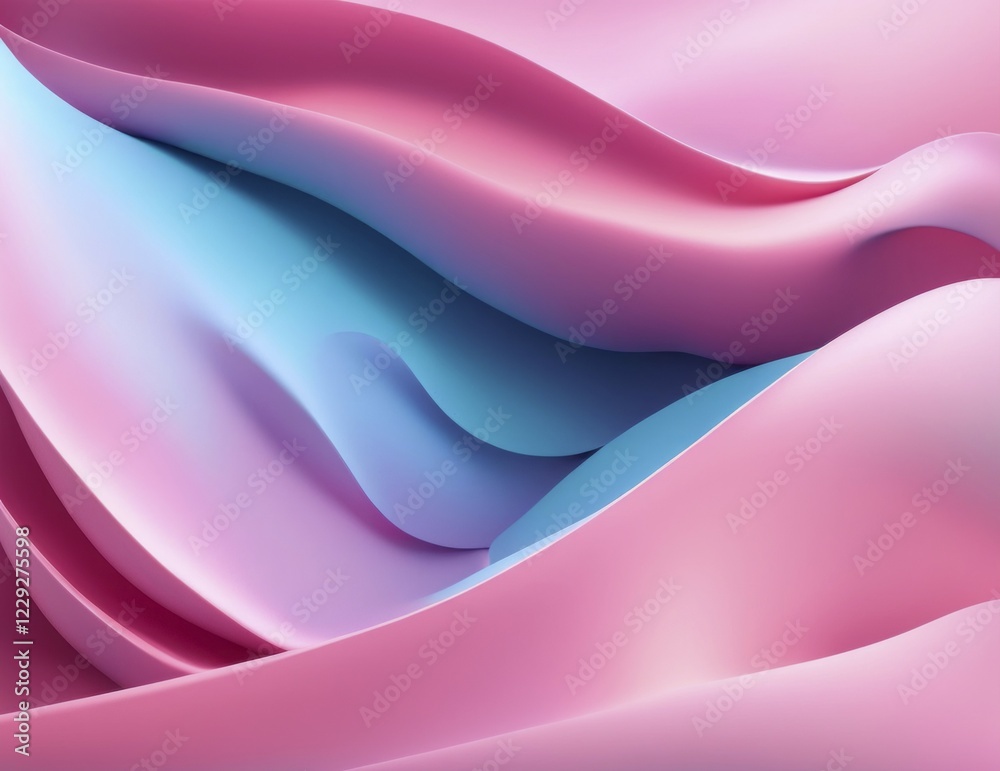 Obraz premium Layered, abstract digital art with pink and blue gradients forming flowing, smooth shapes, AI generated