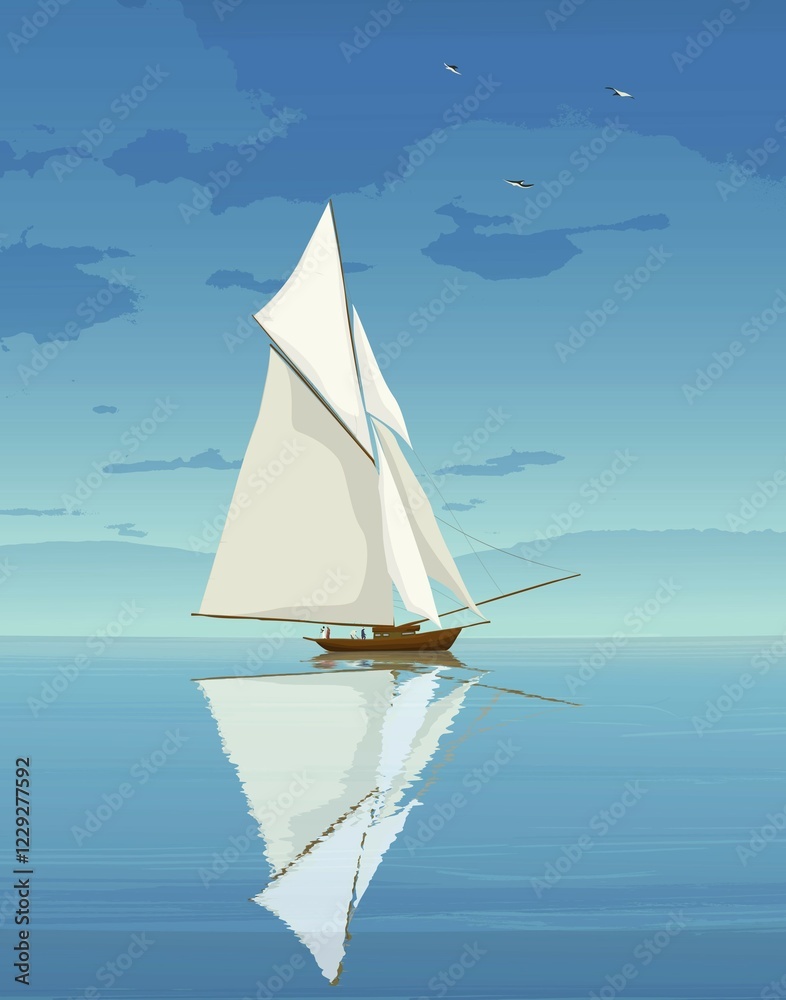 Fototapeta premium Old sailing ship on the open sea, vector illustration