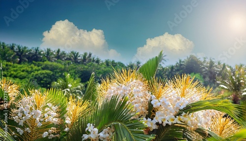 Coconut tree and sun, coconut tree flower, Coconut plant flower white nature agriculture photo