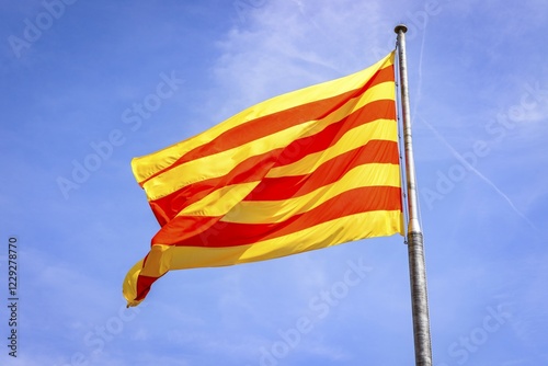 Photography Catalan flag waving in the wind, Barcelona, Catalonia, Spain, Europe