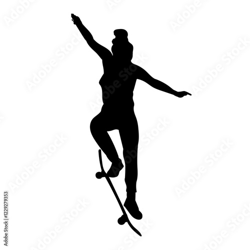 woman jumping on skateboard black silhouette vector