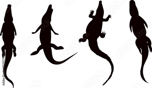 crocodiles top view black silhouette vector