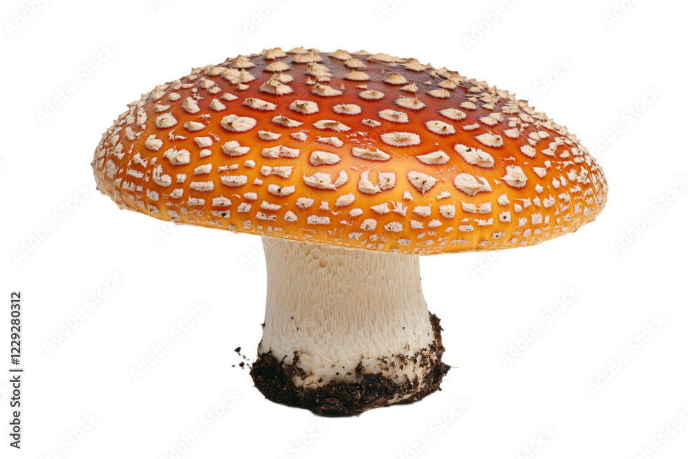 Obraz premium Close Up of an Orange and Brown Spotted Mushroom Against a Black
