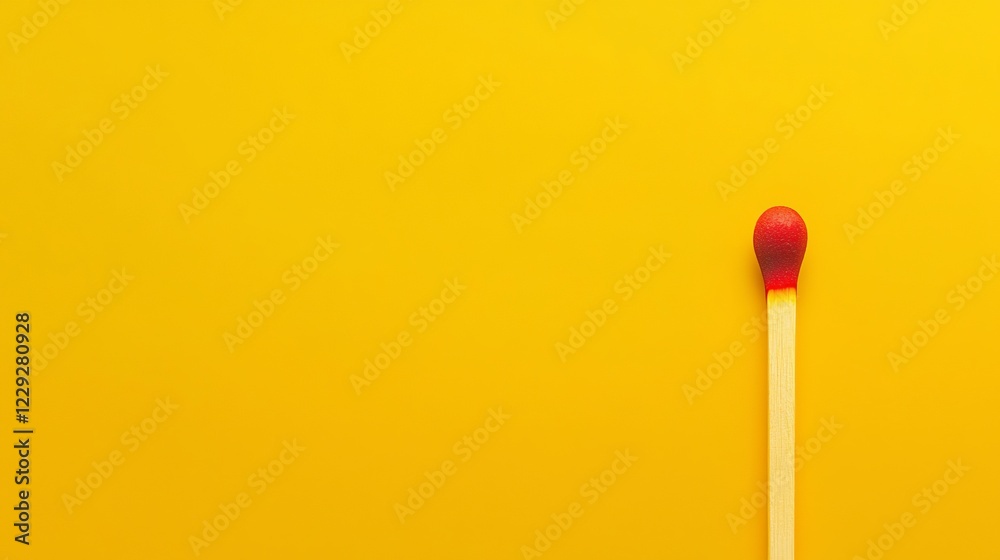 Bright Yellow Background with Burning Matchstick Highlighting Creative Simplicity and Abstract Art Bright Yellow Background with Burning Matchstick Highlighting Creative Simplicity and Abstract Art
