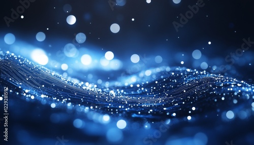 Futuristic Blue Tech Background, Flowing Pattern of Digital Circuits and Bright Lightpoints photo